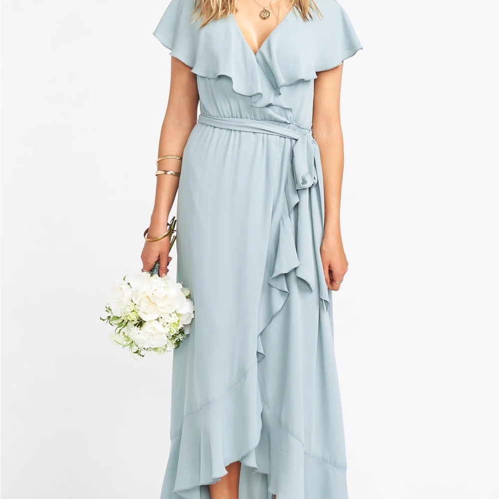 Show Me Your MuMu Silver Sage Asymmetrical Ruffled Wrap Dress